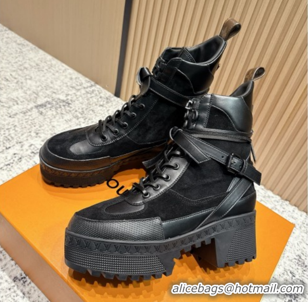 Comfortable Louis Vuitton Laureate Platform Desert Ankle Boots in Suede & Calfskin 7cm LV111904 Black