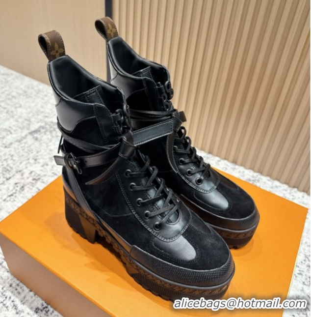 Comfortable Louis Vuitton Laureate Platform Desert Ankle Boots in Suede & Calfskin 7cm LV111904 Black