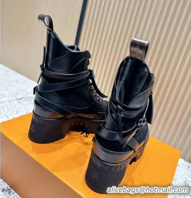 Comfortable Louis Vuitton Laureate Platform Desert Ankle Boots in Suede & Calfskin 7cm LV111904 Black