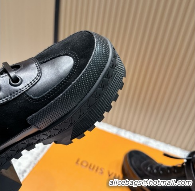 Comfortable Louis Vuitton Laureate Platform Desert Ankle Boots in Suede & Calfskin 7cm LV111904 Black