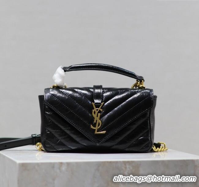 Low Cost Saint Laurent College Mini Chain Bag in Oiled Leather 779430 Black 2025
