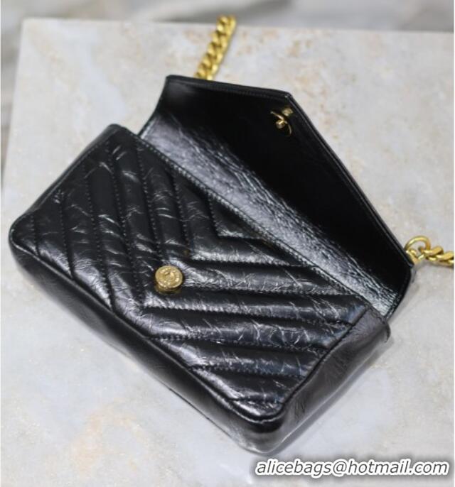 Low Cost Saint Laurent College Mini Chain Bag in Oiled Leather 779430 Black 2025