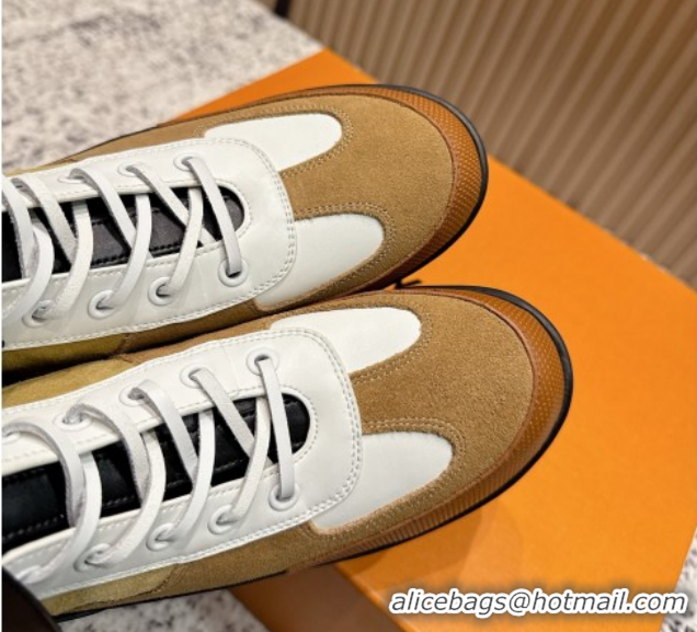 Luxurious Louis Vuitton Laureate Platform Desert Ankle Boots in Suede & Calfskin 7cm LV111905 Brown/Beige