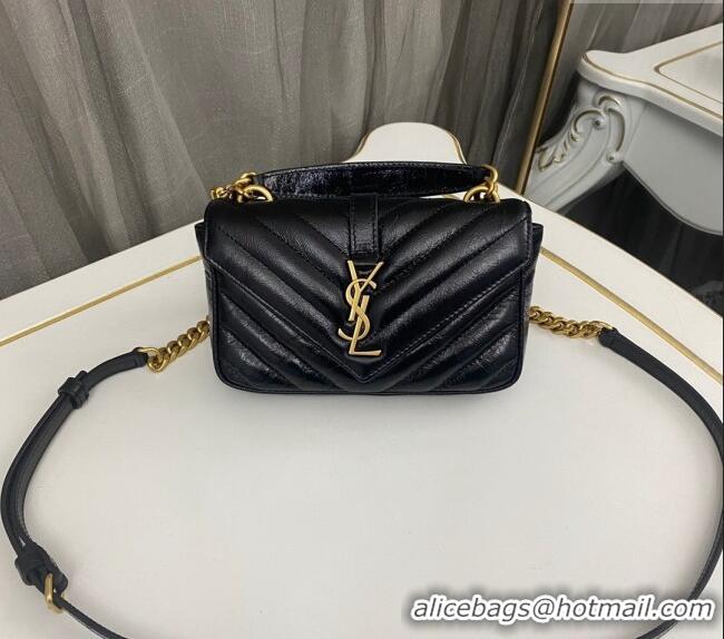 Grade Design Saint Laurent College Mini Chain Bag in Shiny Crackled Leather 779430 Black 2025