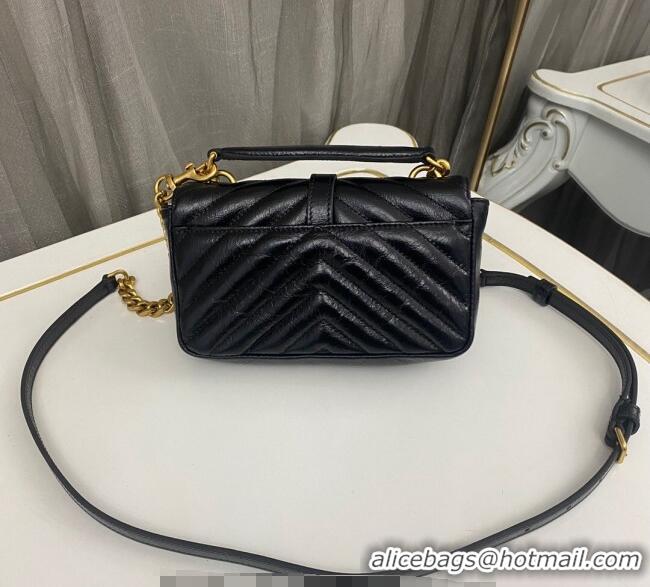 Grade Design Saint Laurent College Mini Chain Bag in Shiny Crackled Leather 779430 Black 2025