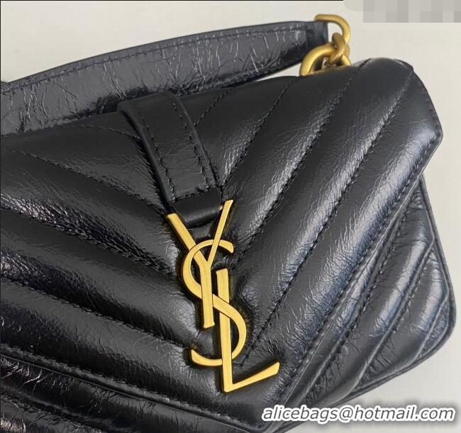 Grade Design Saint Laurent College Mini Chain Bag in Shiny Crackled Leather 779430 Black 2025