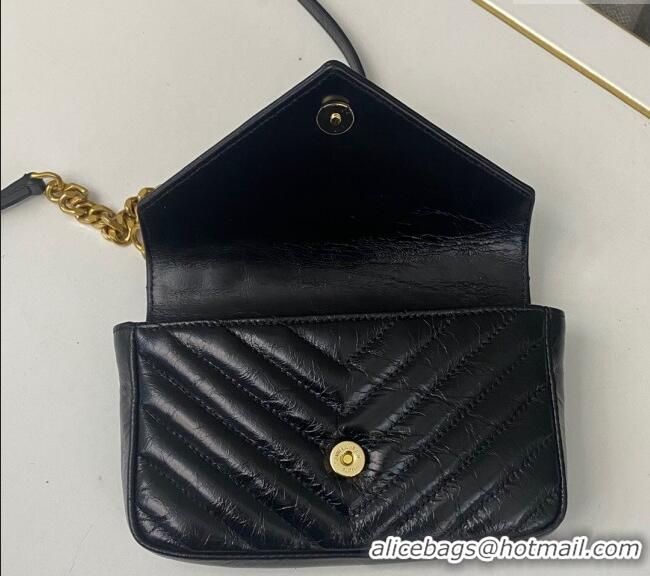 Grade Design Saint Laurent College Mini Chain Bag in Shiny Crackled Leather 779430 Black 2025