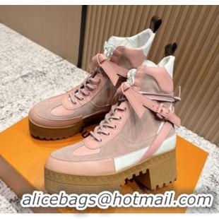 Durable Louis Vuitton Laureate Platform Desert Ankle Boots in Suede & Calfskin 7cm LV111906 Pink