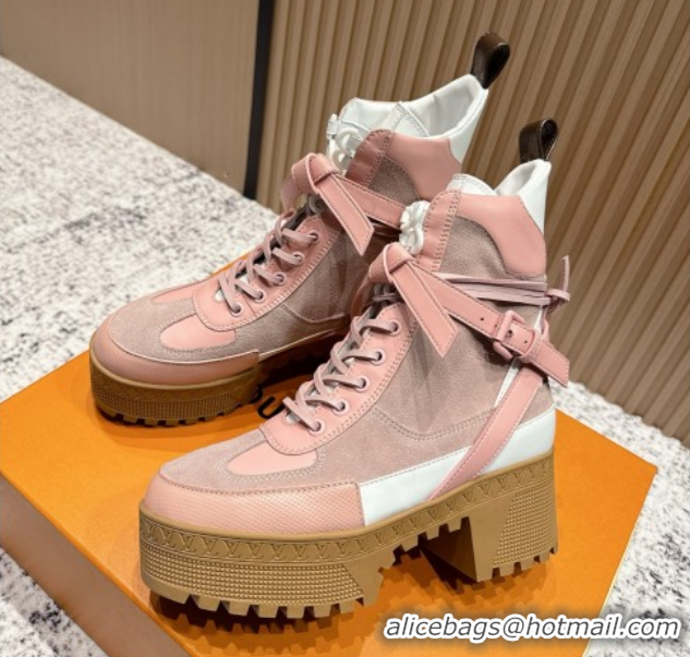 Durable Louis Vuitton Laureate Platform Desert Ankle Boots in Suede & Calfskin 7cm LV111906 Pink