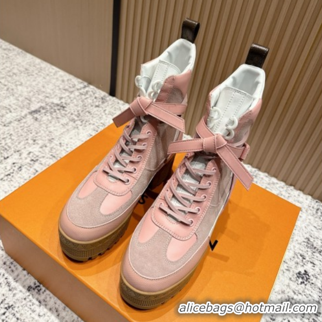 Durable Louis Vuitton Laureate Platform Desert Ankle Boots in Suede & Calfskin 7cm LV111906 Pink