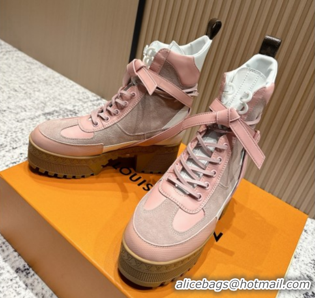Durable Louis Vuitton Laureate Platform Desert Ankle Boots in Suede & Calfskin 7cm LV111906 Pink