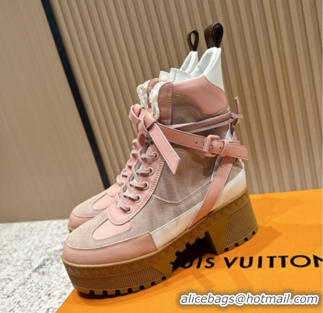 Durable Louis Vuitton Laureate Platform Desert Ankle Boots in Suede & Calfskin 7cm LV111906 Pink