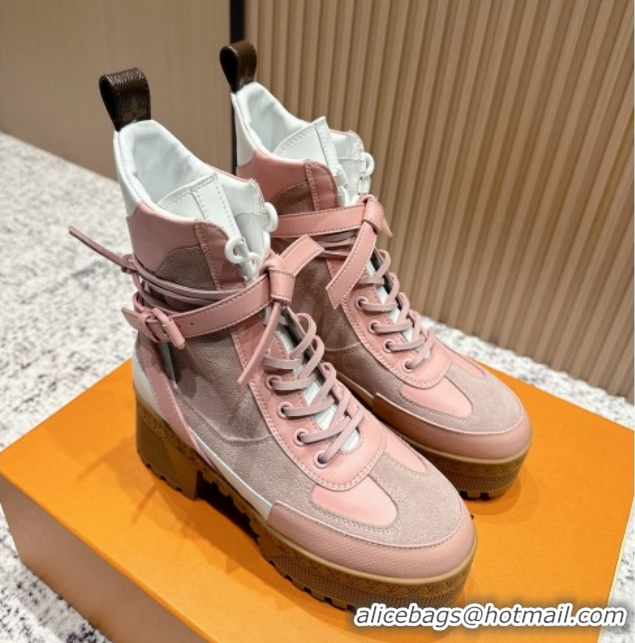 Durable Louis Vuitton Laureate Platform Desert Ankle Boots in Suede & Calfskin 7cm LV111906 Pink