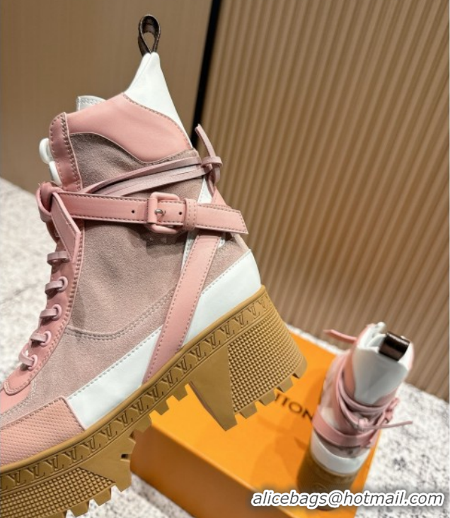 Durable Louis Vuitton Laureate Platform Desert Ankle Boots in Suede & Calfskin 7cm LV111906 Pink