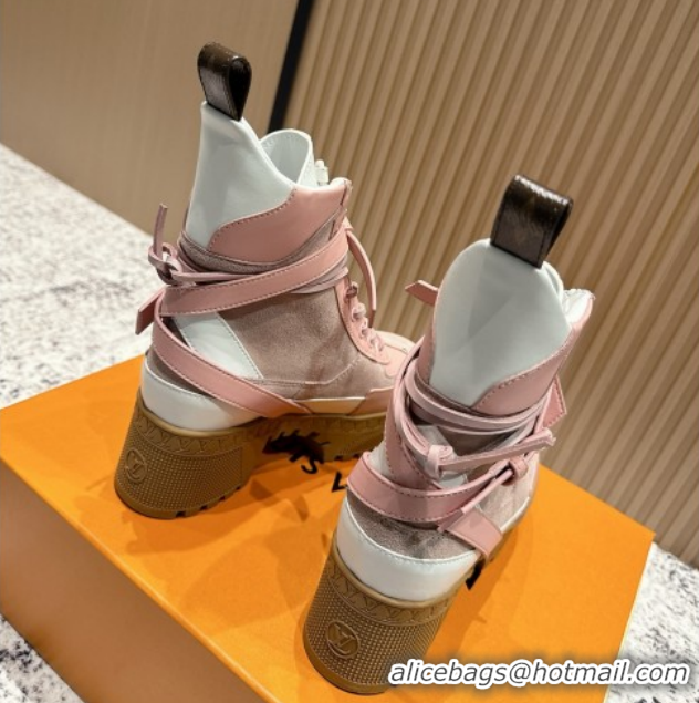 Durable Louis Vuitton Laureate Platform Desert Ankle Boots in Suede & Calfskin 7cm LV111906 Pink