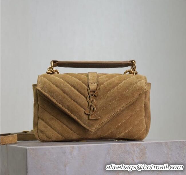 Low Cost Saint Laurent College Mini Chain Bag in Suede 779430 Brown 2025