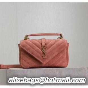 Low Price Saint Laurent College Mini Chain Bag in Suede 779430 Pink 2025