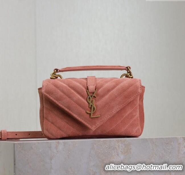 Low Price Saint Laurent College Mini Chain Bag in Suede 779430 Pink 2025