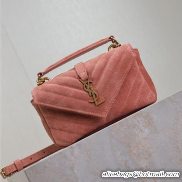 Low Price Saint Laurent College Mini Chain Bag in Suede 779430 Pink 2025
