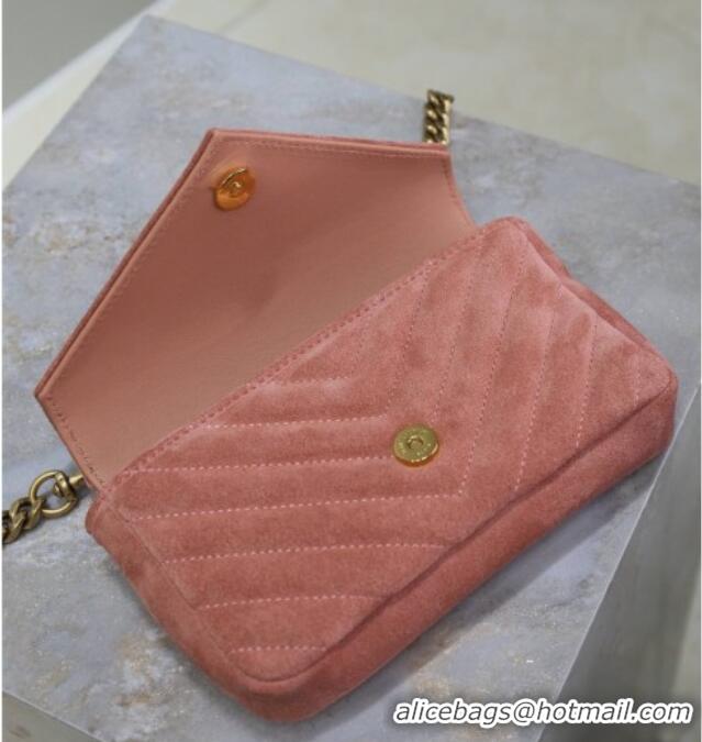 Low Price Saint Laurent College Mini Chain Bag in Suede 779430 Pink 2025