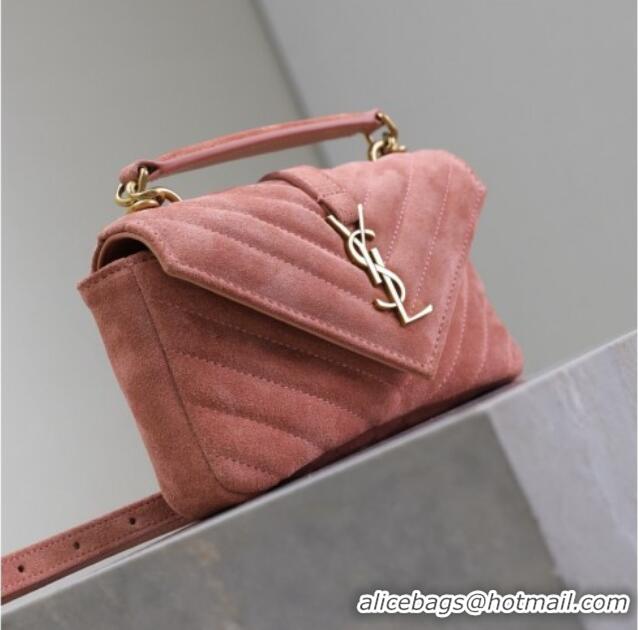 Low Price Saint Laurent College Mini Chain Bag in Suede 779430 Pink 2025