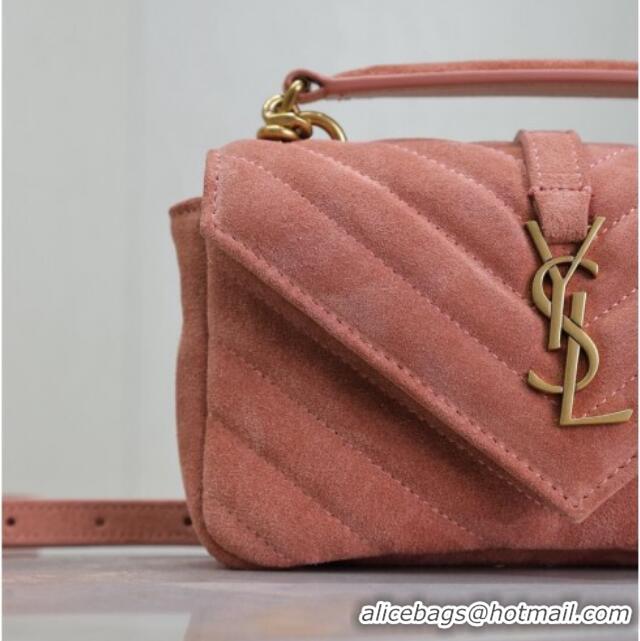 Low Price Saint Laurent College Mini Chain Bag in Suede 779430 Pink 2025