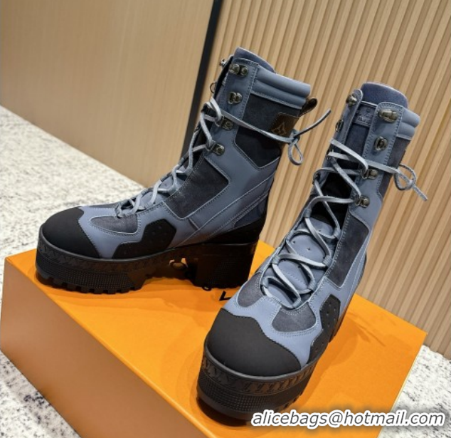 Best Product Louis Vuitton Laureate Platform Desert Ankle Boots in Calfskin 7cm LV111907 Grey/Black