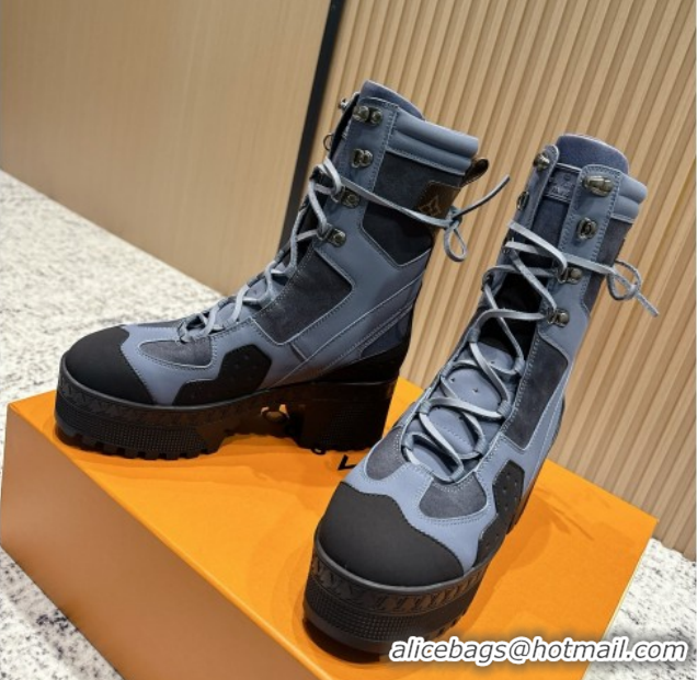 Best Product Louis Vuitton Laureate Platform Desert Ankle Boots in Calfskin 7cm LV111907 Grey/Black