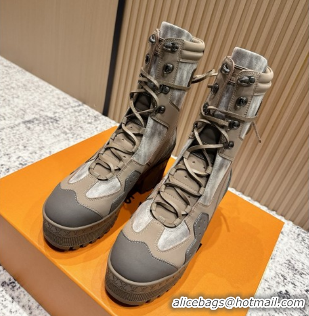 Shop Duplicate Louis Vuitton Laureate Platform Desert Ankle Boots in Calfskin 7cm LV111908 Beige