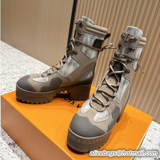 Shop Duplicate Louis Vuitton Laureate Platform Desert Ankle Boots in Calfskin 7cm LV111908 Beige