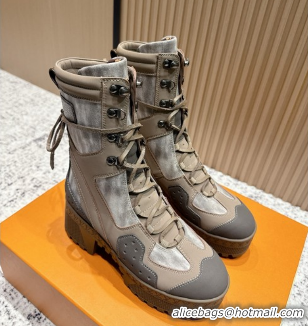 Shop Duplicate Louis Vuitton Laureate Platform Desert Ankle Boots in Calfskin 7cm LV111908 Beige