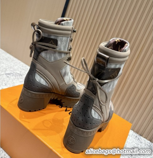 Shop Duplicate Louis Vuitton Laureate Platform Desert Ankle Boots in Calfskin 7cm LV111908 Beige