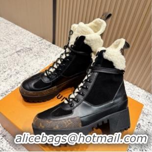 Leisure Louis Vuitton Laureate Platform Desert Wool Ankle Boots in Suede & Calfskin 7cm LV111909 Black