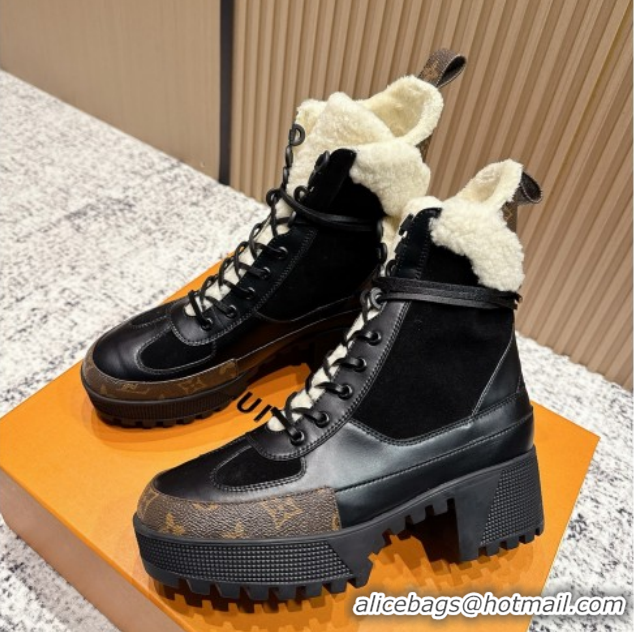 Leisure Louis Vuitton Laureate Platform Desert Wool Ankle Boots in Suede & Calfskin 7cm LV111909 Black