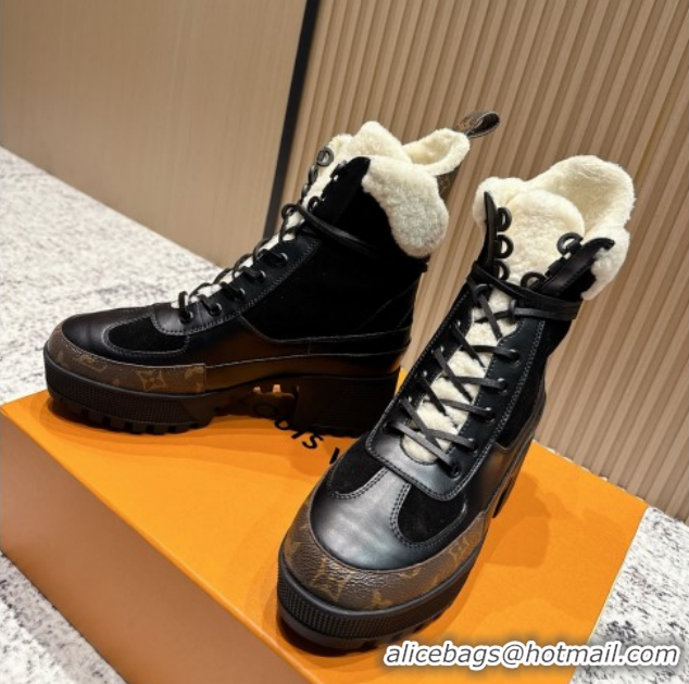 Leisure Louis Vuitton Laureate Platform Desert Wool Ankle Boots in Suede & Calfskin 7cm LV111909 Black