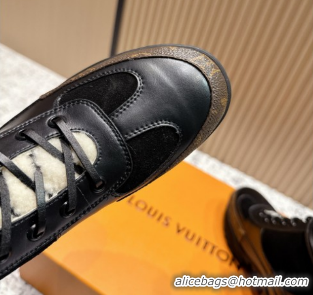 Leisure Louis Vuitton Laureate Platform Desert Wool Ankle Boots in Suede & Calfskin 7cm LV111909 Black