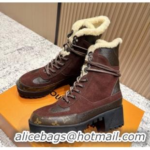 Purchase Louis Vuitton Laureate Platform Desert Wool Ankle Boots in Suede & Monogram 7cm LV111910 Brown