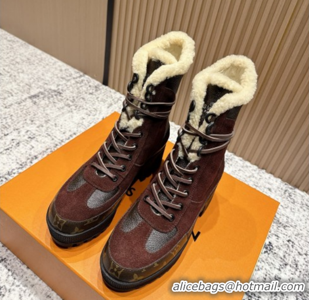 Purchase Louis Vuitton Laureate Platform Desert Wool Ankle Boots in Suede & Monogram 7cm LV111910 Brown