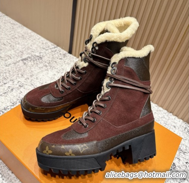 Purchase Louis Vuitton Laureate Platform Desert Wool Ankle Boots in Suede & Monogram 7cm LV111910 Brown