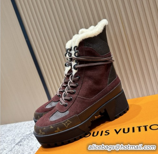 Purchase Louis Vuitton Laureate Platform Desert Wool Ankle Boots in Suede & Monogram 7cm LV111910 Brown