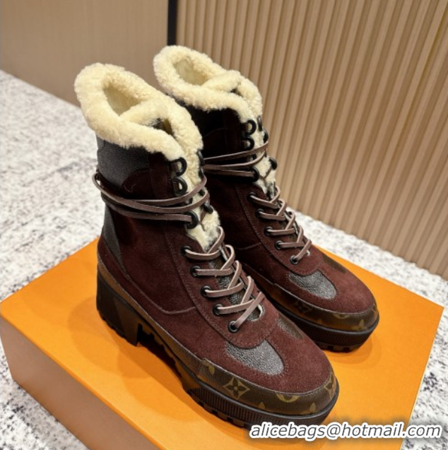 Purchase Louis Vuitton Laureate Platform Desert Wool Ankle Boots in Suede & Monogram 7cm LV111910 Brown