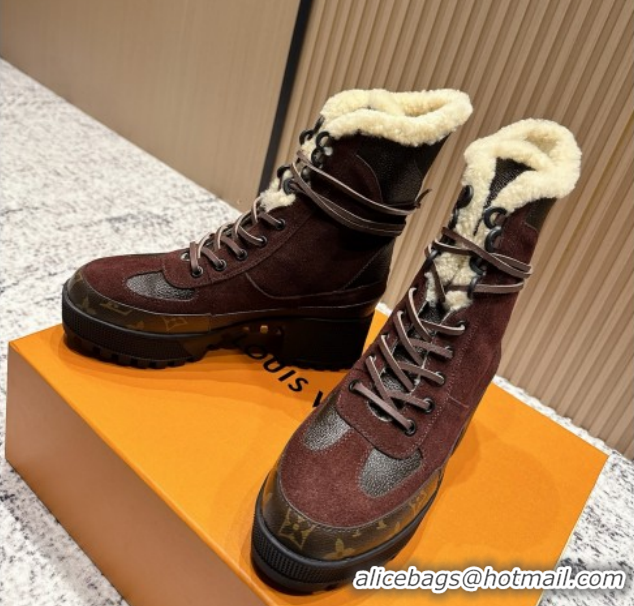 Purchase Louis Vuitton Laureate Platform Desert Wool Ankle Boots in Suede & Monogram 7cm LV111910 Brown