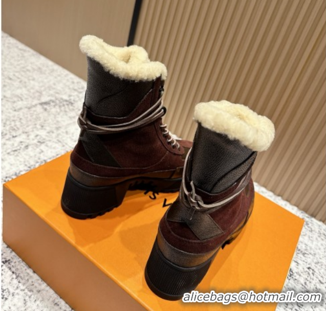 Purchase Louis Vuitton Laureate Platform Desert Wool Ankle Boots in Suede & Monogram 7cm LV111910 Brown