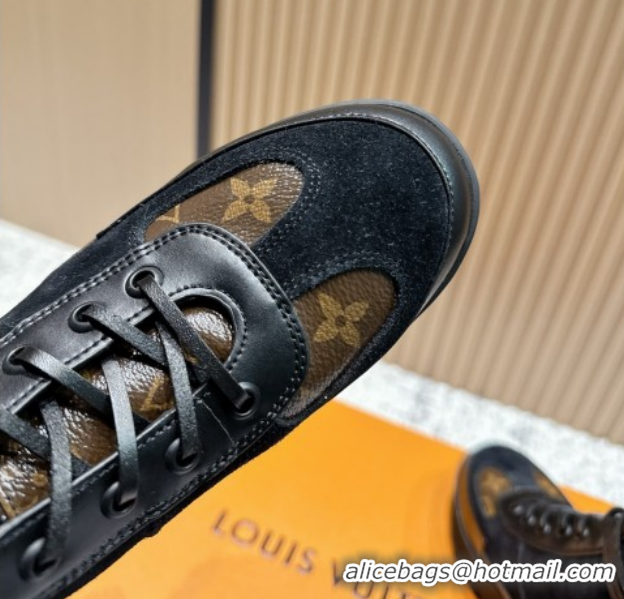 Good Quality Louis Vuitton Laureate Platform Desert Ankle Boots in Monogram & Suede 7cm LV111911 Black