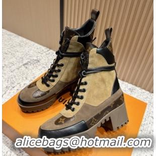 Stylish Louis Vuitton Laureate Platform Desert Ankle Boots in Monogram & Suede 7cm LV111912 Brown