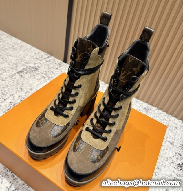 Stylish Louis Vuitton Laureate Platform Desert Ankle Boots in Monogram & Suede 7cm LV111912 Brown