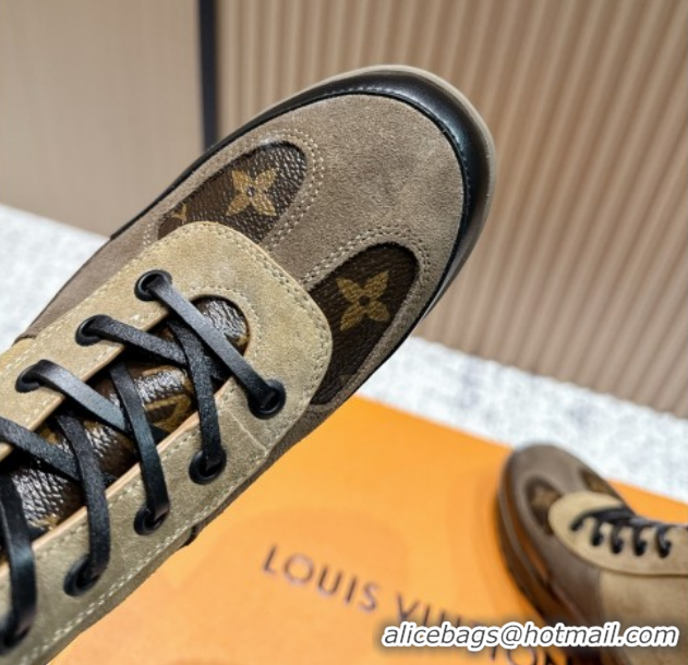 Stylish Louis Vuitton Laureate Platform Desert Ankle Boots in Monogram & Suede 7cm LV111912 Brown