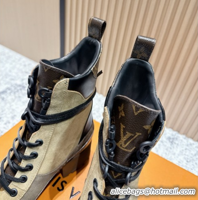 Stylish Louis Vuitton Laureate Platform Desert Ankle Boots in Monogram & Suede 7cm LV111912 Brown