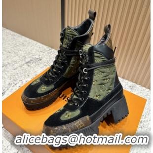 Perfect Louis Vuitton Laureate Platform Desert Ankle Boots in Monogram Fabric & Suede 7cm LV111914 Green