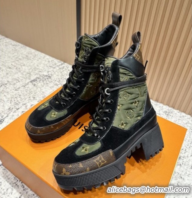 Perfect Louis Vuitton Laureate Platform Desert Ankle Boots in Monogram Fabric & Suede 7cm LV111914 Green